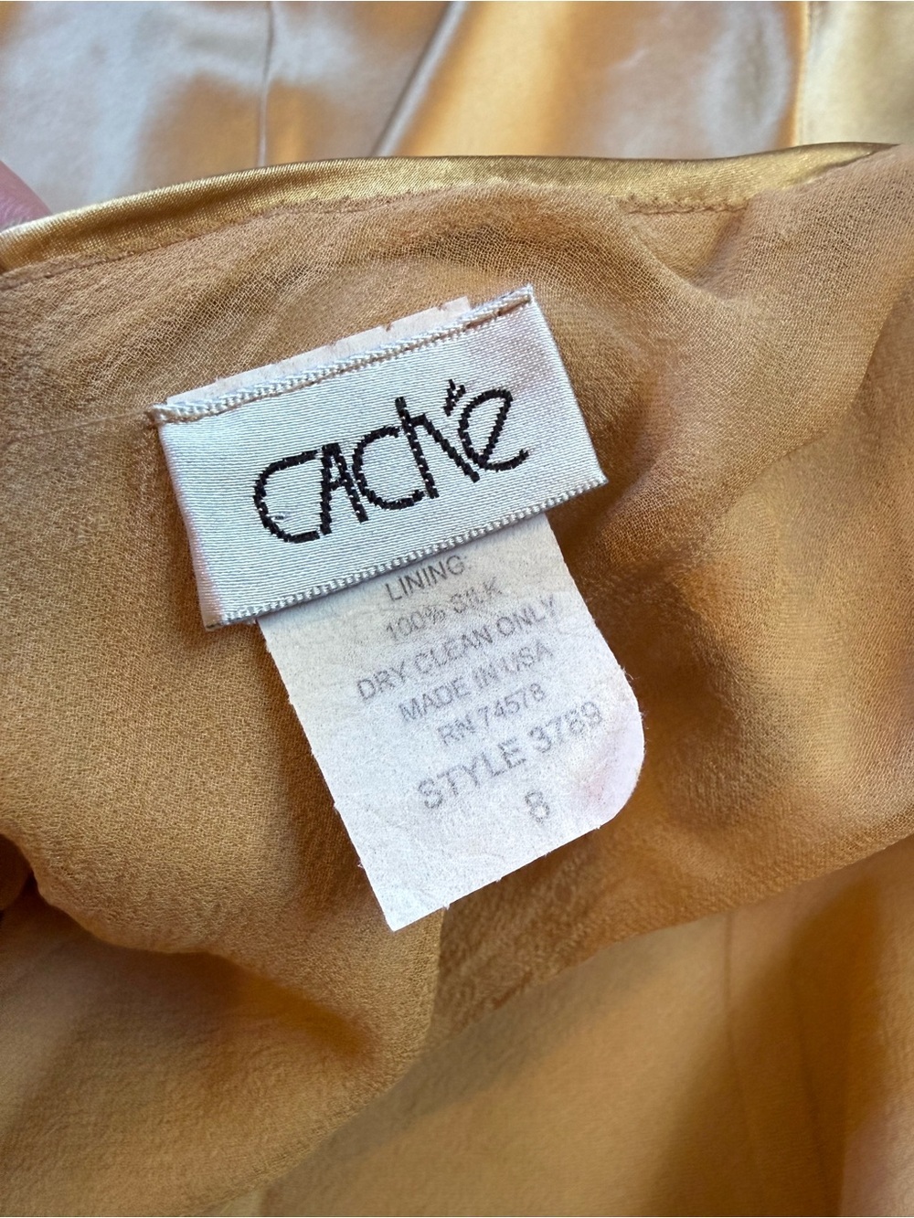 Vintage Y2K Cache Gold 100% Silk Chiffon Ruffle Tie Back Halter Dress Size 8 - Picture 8 of 9